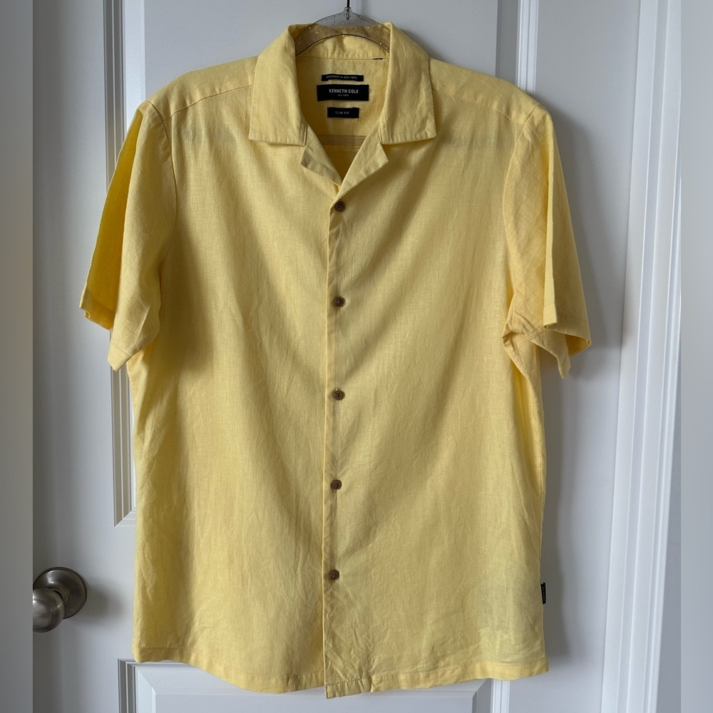 Kenneth Cole New York Man’s Linen+Cotton Casual Button Down Shirt-M